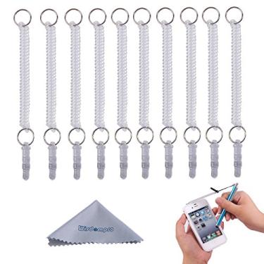 Imagem de Wisdompro Cabo Stylus, pacote com 10 cordas/cordões de corda de bobina elástica destacável com conector de fone de ouvido de 3,5 mm para canetas Stylus – transparente