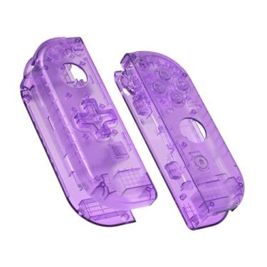Imagem de eXtremeRate – Caixa de controle portátil Joycon transparente (Versão D-Pad) com botões completos, capa de reposição DIY para Nintendo Switch Joy-Con – Console Shell não incluído, Clear Atomic Purple, Joycon Shell and Buttons - Dpad Version