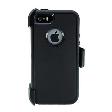 Imagem de WallSkiN Capa Holser para iPhone SE 1ª versão (tela menor) e iPhone 5S/5 com protetor de tela resistente contra quedas – preta