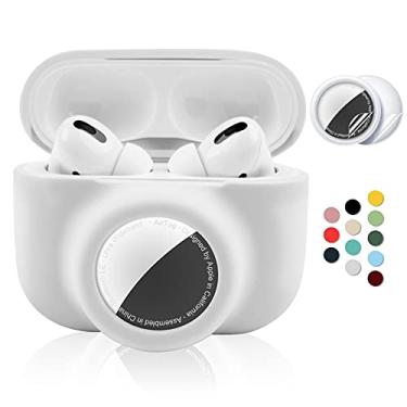 Imagem de Capa protetora 2 em 1 para Apple AirPods Pro Air Tag Combo, capa Airpods Pro AirTag de silicone macio com 2 peças de protetores de tela, antiarranhões, antiqueda, antiperda e à prova de choque, durável (branco)