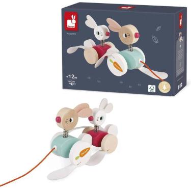 Imagem de Coelhos para Passear em Madeira com Rodinhas e Cordinha - Janod