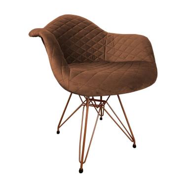 Imagem de Poltrona Jantar Estofada Caramelo Base Cobre Amarelo