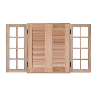 Imagem de Janela De Madeira Abrir 120x120cm 4 Folhas Rodam Natural