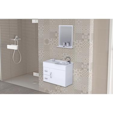 Imagem de Conjunto Gabinete De Banheiro Suspenso 55cm 2 Gavetas E 1 Porta Com Cuba E Espelheira Siena Aj Rorato Branco