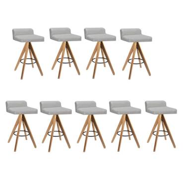 Imagem de Kit 09 Banqueta Alta Com Encosto Giratória Aurea Cozinha Sintético Bege - Amey Decor