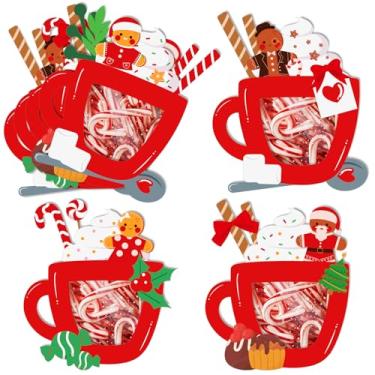 Imagem de Whaline 60 Pack Christmas Self-Adhesive Goodie Bags with Cards Gingerbread Man Hot Cocoa Red Paper Cards Craft with 100 Treat Candy Cello Bags for Xmas Classroom Gifts Wrapping Baking Food Supplies