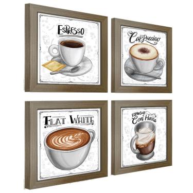 Imagem de Quadro Decorativo Café Expresso Padaria Cozinha 12X12Cm 2 Título Moldura Madeira