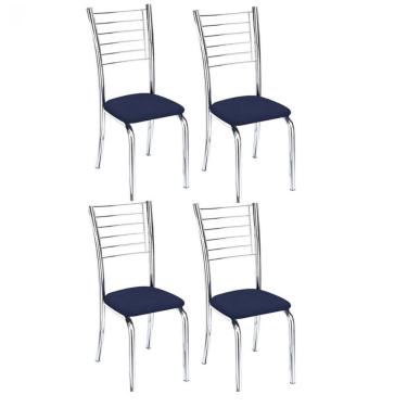 Imagem de Kit 4 Cadeiras De Jantar Lara Cromada Para Cozinha Assento Sintético Azul Marinho - Aurora Line