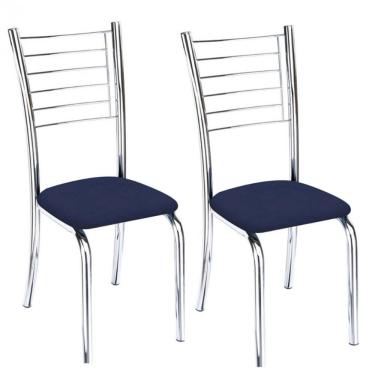 Imagem de Kit 2 Cadeiras De Jantar Lara Cromada Para Cozinha Assento Corino Azul Marinho - Aurora...