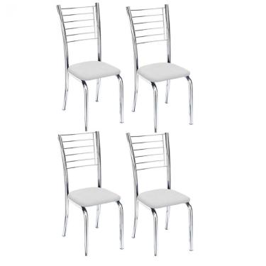 Imagem de Kit 4 Cadeiras De Jantar Lara Cromada Para Cozinha Assento Sintético Branco - Aurora Line