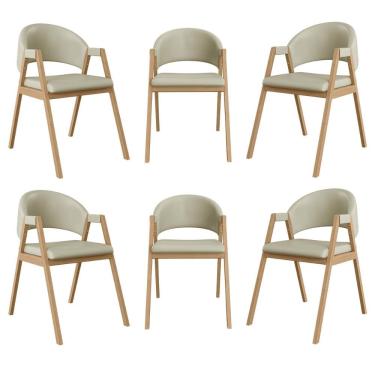 Imagem de Kit 6 Cadeiras Suellen Luxo Reforçada Mesa De Jantar Courino Bege