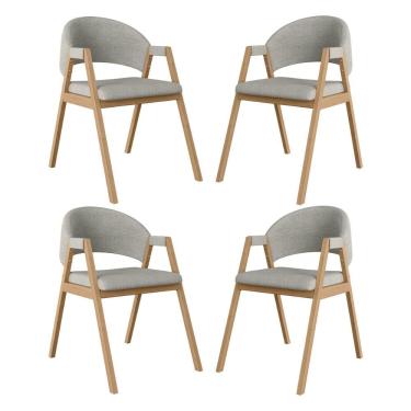 Imagem de Kit 4 Cadeiras Para Mesa De Jantar Moderna Linho Balaqui Cinza Claro