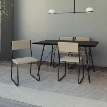 Imagem de Mesa Jantar Paraty 137cm Tampo Preto Com 4 Cadeiras Angra Estofadas Preta E Bege Preto