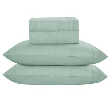 Imagem de Jogo De Lençol Queen Mesclado Micropercal 300 Fios Toque De Algodão 4 Peças - Menta