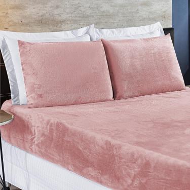 Imagem de Jogo Cama Lençol Casa Scarpa Biasoft Queen Manta Flannel Quente 3 Peças - Rosa