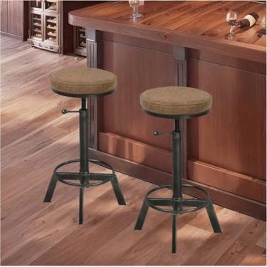 Imagem de Diwhy Banqueta de bar vintage industrial, banco de poliuretano, altura ajustável 60-75 cm, banquinho de ferro fundido para cozinha, banco giratório, banco de metal, conjunto com 2