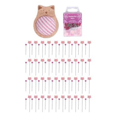 Imagem de Kit de Costura de Almofada de Pinos, Ampla Aplicação de Agulhas de Número Suficiente de Agulhas de Madeira de Madeira e Alfinetes Com Cabeças de Jóias de Gato para Estripados