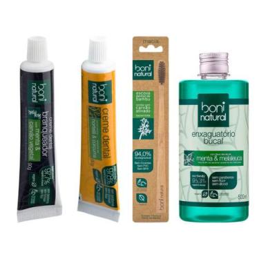 Imagem de kit Pasta Menta Carvao Hortela Escova Enxaguante Boni - BONI NATURAL