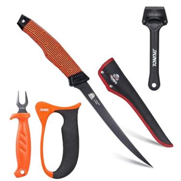 Imagem de PROBITE Conjunto Combinado De Facas Filé Pesca Runcl, Kit Ferramentas Com Faca 7", Garfo, Afiador E Removedor Escamas Peixe, 4 Peças, Perfeito Para Água Doce Ou Salgada