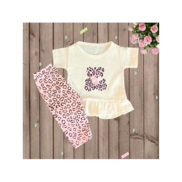 Imagem de Conjunto Blusa Com Calça Ursinho Oncinha Manga Curta Bebê Menina Blogu