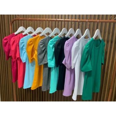 Imagem de Blusa gola rasa manga curta bufante canelada - Filo modas, Azul, m