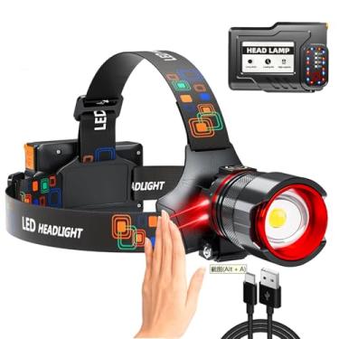 Imagem de Lanterna de cabeça recarregável de LED de 5000 lúmens, farol com zoom com 5 modos e à prova d'água IPX7, luzes ajustáveis de 120° para testa para atividades ao ar livre, acampamento, capacete, caça