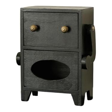 Imagem de SiaBiced Mini armário de armazenamento com gaveta, organizador de mesa de madeira em formato de robô para acessórios, Preto