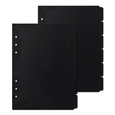 Imagem de Koqye (2 Conjuntos) Divisores Pretos A5, Divisórias de Plástico Resistentes com 6 Abas, Protetores de Página para Fichários de 6 Argolas, Agendas, Inserções de Cadernos (Sem Adesivos)
