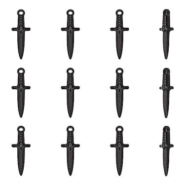 Imagem de UNICRAFTALE 12 peças pingentes de adaga preta 24 mm de aço inoxidável pingentes de espada hipoalergênicos punk brincos punk, pingentes de metal para fazer joias DIY