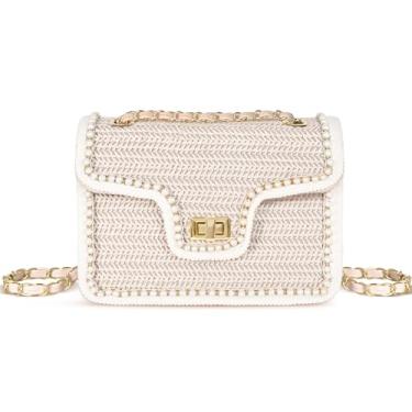 Imagem de OWGSEE Bolsas transversais de palha para mulheres, bolsas e bolsas de mão de palha da moda de verão bolsa clutch de ráfia de ombro com pérolas, P, bege