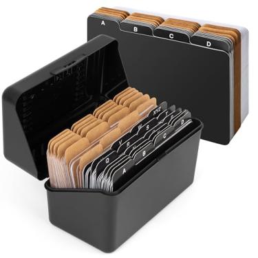 Imagem de Alfion Conjunto de porta-cartões de índice 10 x 15 cm | 24 divisórias pretas do alfabeto, 24 divisórias kraft personalizáveis em branco, 50 cartões pautados grossos, 10 x 15 cm