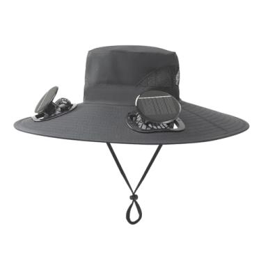Imagem de Luocute Chapéu de Ventilador Solar, Chapéu de Pesca de Fãs de Refrigeração Solar de Nylon Com 2 Fãs Embutidos Cobrando Upf 50+ Largura de Largura 4.72in para Homens Mulheres de Pesca Ao Ar (Cinza