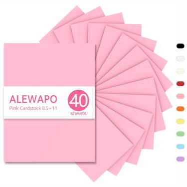 Imagem de ALEWAPO Cartolina rosa 21 x 28 cm, 40 folhas, papel grosso 29,5 kg/180 g/m2, papel para impressora de cartolina 21 x 28, cartolina rosa para convites, menus, casamento, cartões DIY