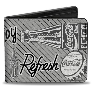 Imagem de Carteira Coca-Cola, Bifold, Coca Cola Enjoy Refresh Can and Bottle Greays Branco Preto, Couro Vegano