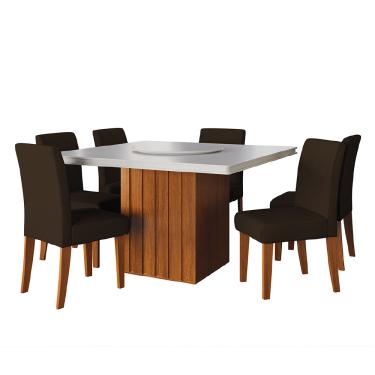 Imagem de Conjunto Sala de Jantar Amsterdã New Mesa com Tampo Giratório 6 Cadeiras Trieste Madeirado/Chocolate
