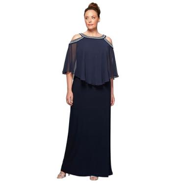 Imagem de Alex Evenings Vestido feminino plus size com ombro vazado, Azul marino, 25 Plus Size