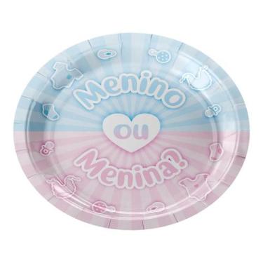 Imagem de Kit 32 Pratos de Papel Bolo Chá Revelação Menino Menina - Make+