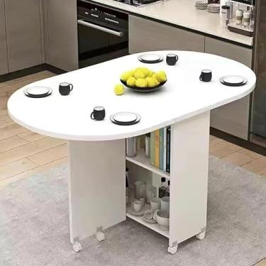 Imagem de Mesa De Jantar Dobrável Com 6 Rodas, Gaveta D Prateleira De Armazenamento De 2 Camadas, Mesa De Folha De Queda Para Pequeno Espaço Mesa De Jantar Que Economiza Espaço Para S, C, L:120cm/47.2in