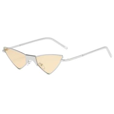 Imagem de Óculos de sol gatinho femininos, óculos de grau pequenos de liga para mulheres e homens, óculos UV400 (C3-amarelo claro)