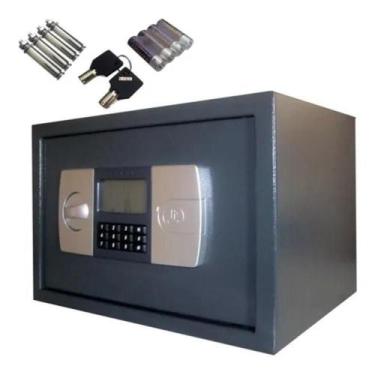 Imagem de Cofre digital eletrônico em aço display lcd com bandeja e chave reserv