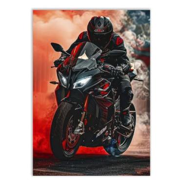 Imagem de Placa Decorativa Moto Esportiva Ilustração Realista Foto Decoração Poster Quarto Sala