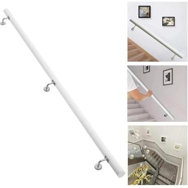 Imagem de Corrimão De Escada De Madeira Corrimão Branco, Kit Completo De 1ft-20ft, Corrimão De Escada Antiderrapante Suporte De Haste, Kit De Barra De Apoio De Escada De Parede Interna, 19ft/570cm