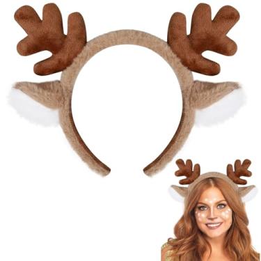 Imagem de TEBIEKOY Faixa de cabeça de chifre de veado – Fantasia de veado para mulheres adultas fofas orelhas de veado faixa de cabeça de chifre de rena fofa, fantasia de veado para festa de Natal, Halloween,