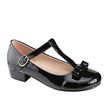 Imagem de Blue Lemon Sandália feminina Mary Jane com laço pequeno, Pat preto, Big Girl-2
