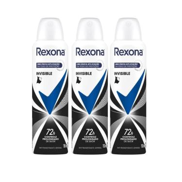 Imagem de Desodorante Rexona Invisible Aerosol Antitranspirante 48h 150ml  Kit com três unidades