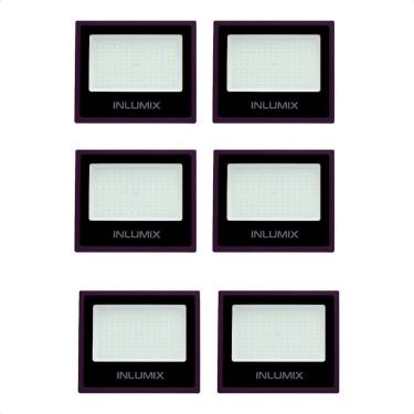 Imagem de Kit 6 Refletor Holofote De Led 100w Branco Frio 6500k Preto 110/220v