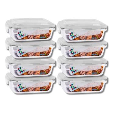 Imagem de KIT 8 Potes de Vidro Retangular com Tampa Hermética 640ml - Casa Linda