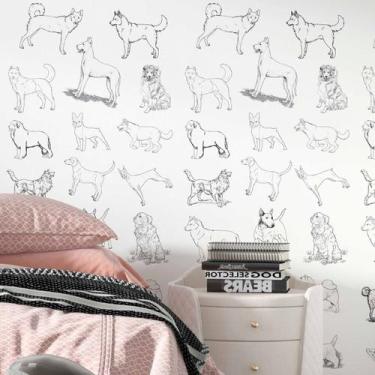 Imagem de Papel De Parede Adesivo Branco Raças Cachorros Dog Pet 3m - DELIQUADRO