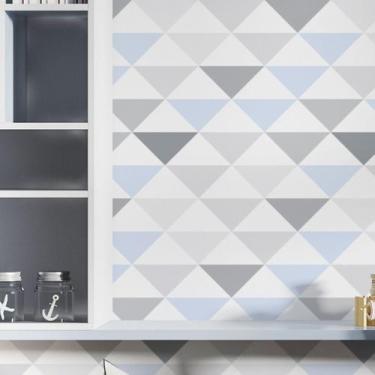 Imagem de Papel De Parede Adesivo Triângulos Azul Quarto Lavável 2m - DELIQUADRO