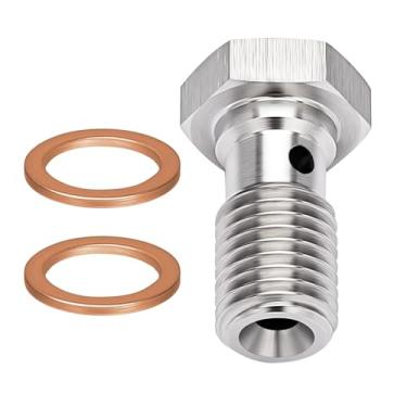 Imagem de EVIL ENERGY M10 x 1,25 Adaptador de encaixe de freio de parafuso banjo único de aço inoxidável métrico 20 mm de comprimento com arruelas de cobre
